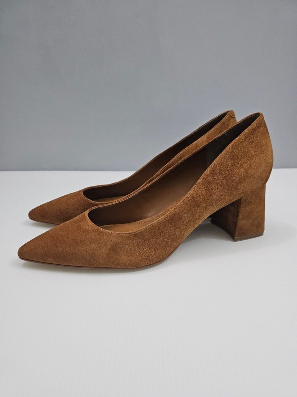 Marc Fisher LTD Yehudi Pointed Toe Pumps Womens 11 Natural Tan Suede Block Heel
